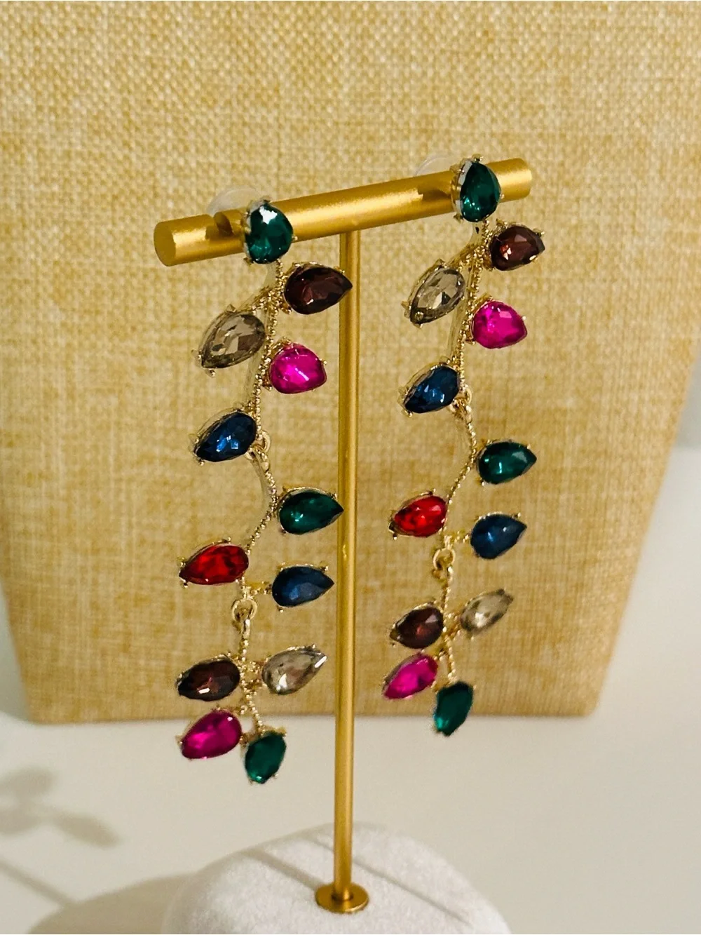 Fashion Jewelry Gold-Tone Multicolor Teardrop Dangle Earrings